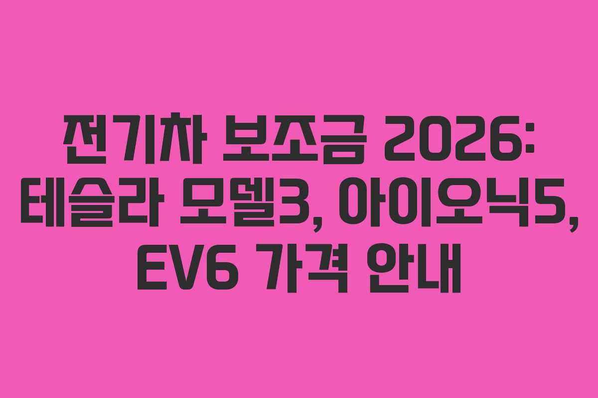 전기차 보조금 2026: 테슬라 모델3, 아이오닉5, EV6 가격 안내
