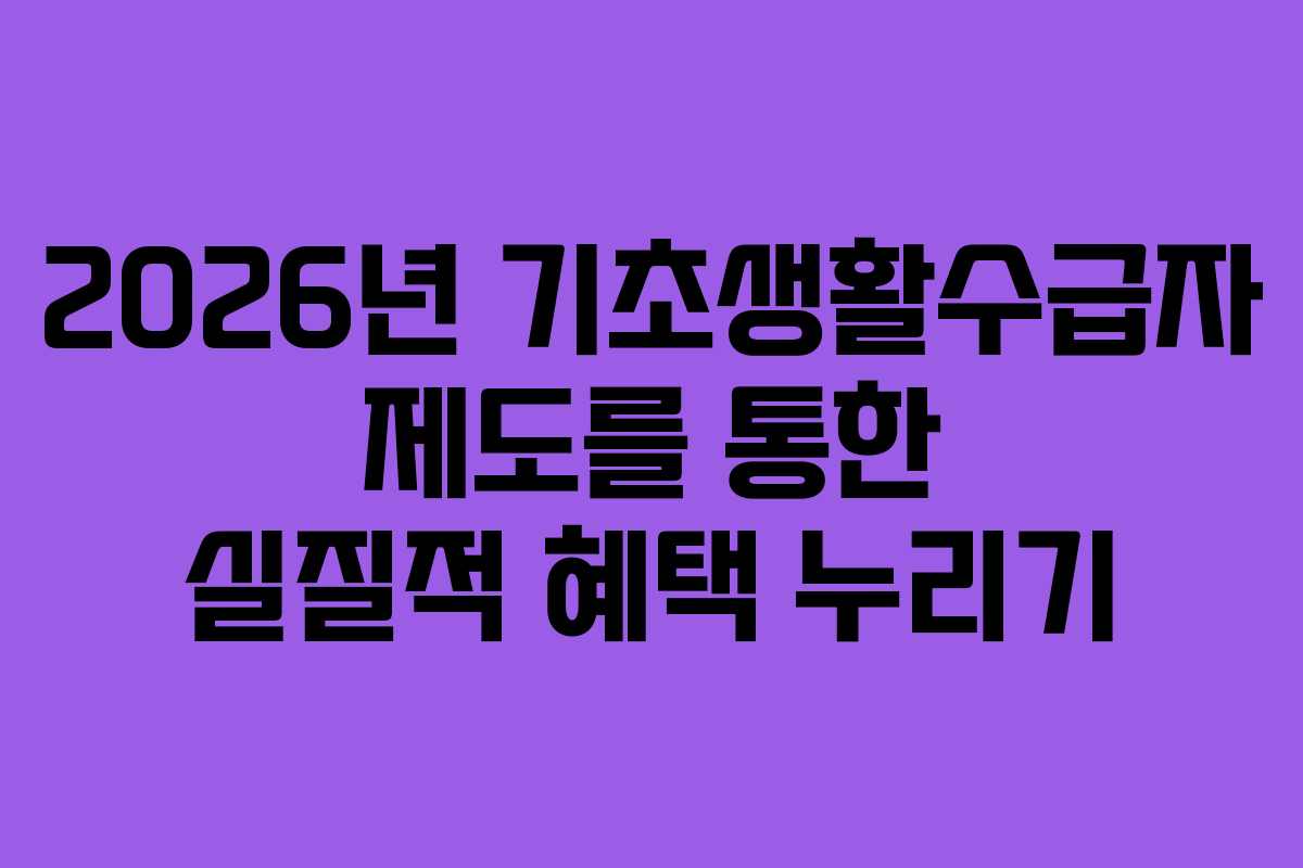 2026년 기초생활수급자 제도를 통한 실질적 혜택 누리기