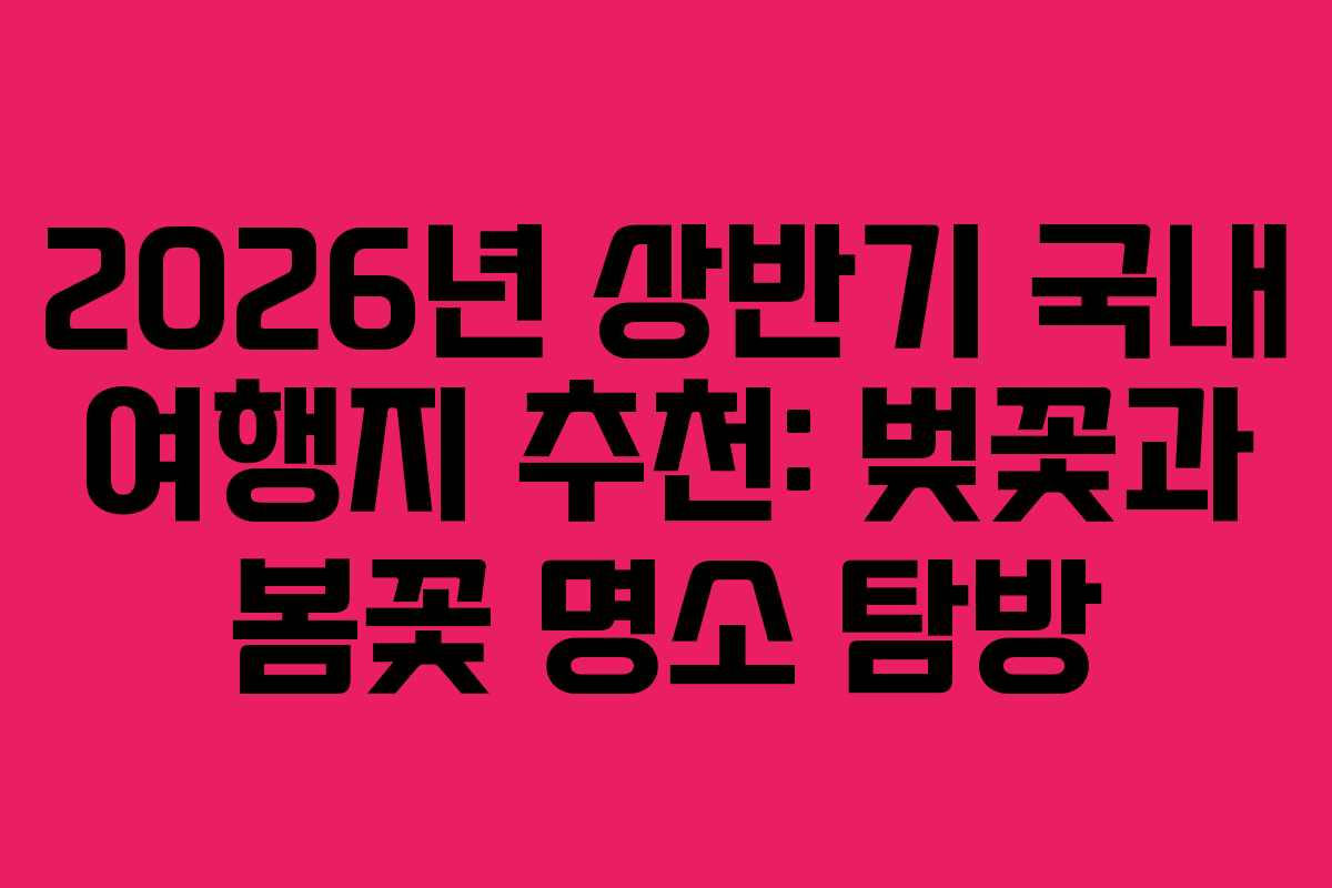 2026년 상반기 국내 여행지 추천: 벚꽃과 봄꽃 명소 탐방