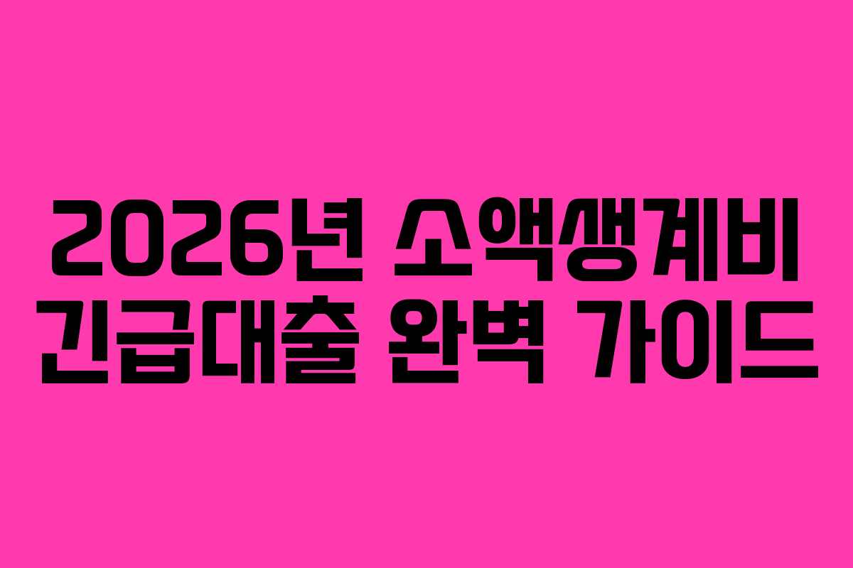 2026년 소액생계비 긴급대출 완벽 가이드