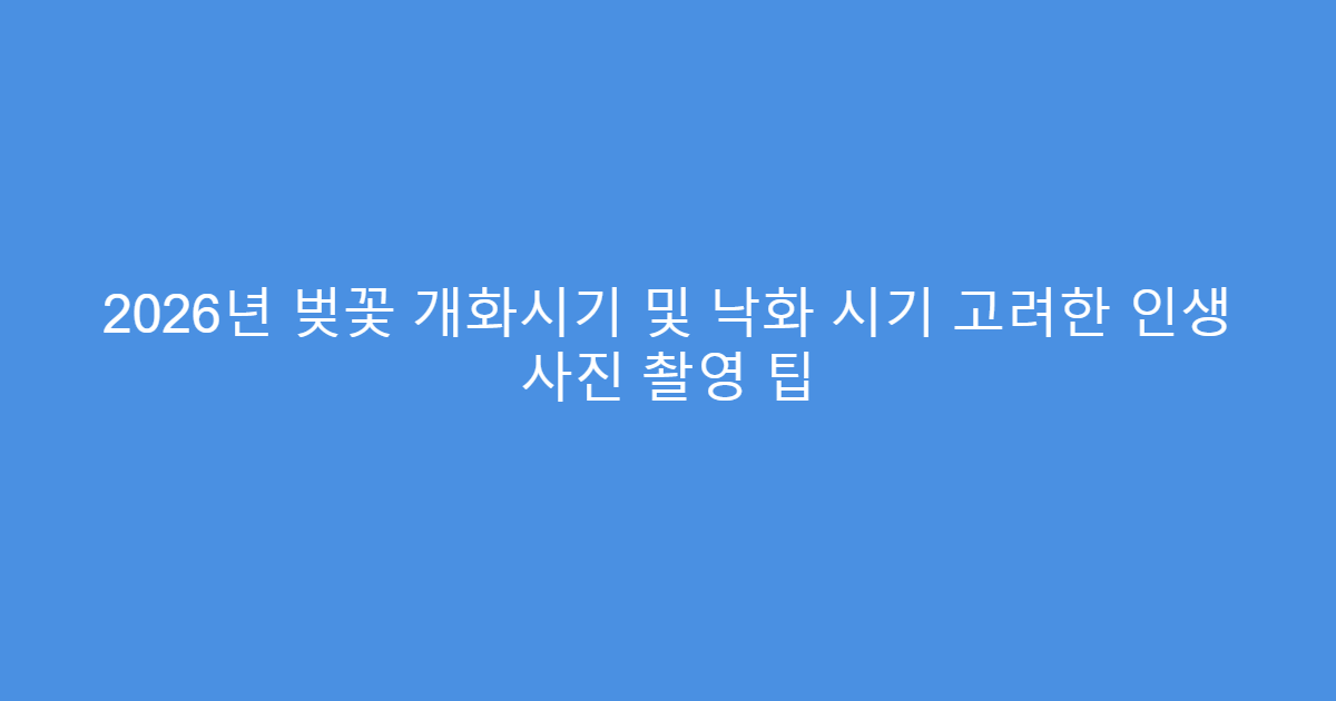 2026년 벚꽃 개화시기 및 낙화 시기 고려한 인생 사진 촬영 팁