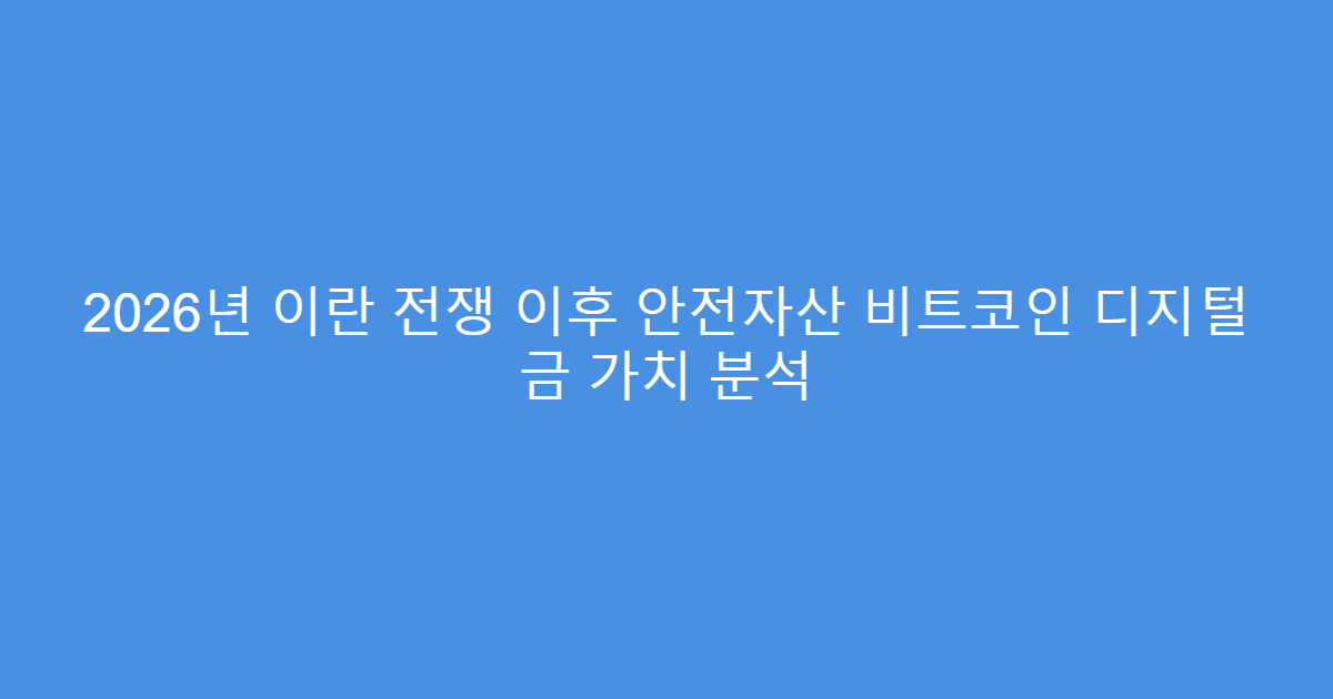 2026년 이란 전쟁 이후 안전자산 비트코인 디지털 금 가치 분석