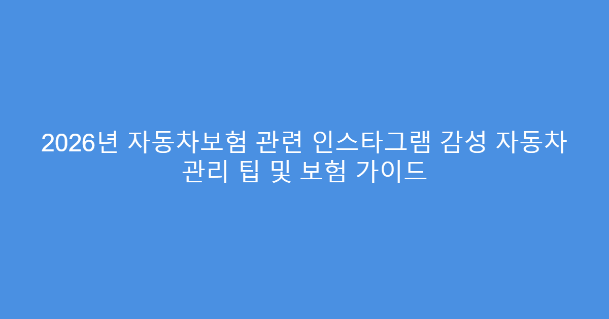 2026년 자동차보험 관련 인스타그램 감성 자동차 관리 팁 및 보험 가이드