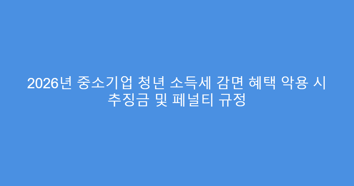2026년 중소기업 청년 소득세 감면 혜택 악용 시 추징금 및 페널티 규정
