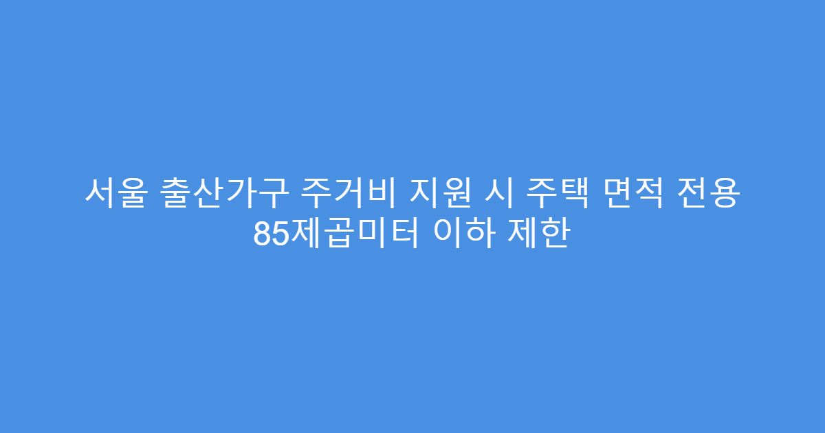 서울 출산가구 주거비 지원 시 주택 면적 전용 85제곱미터 이하 제한