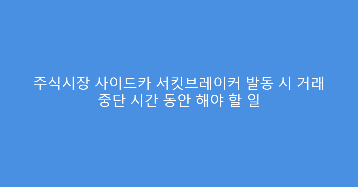 주식시장 사이드카 서킷브레이커 발동 시 거래 중단 시간 동안 해야 할 일