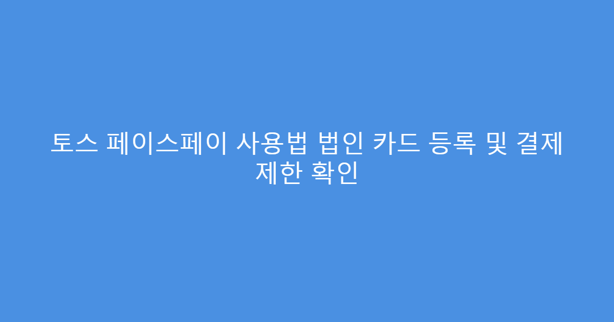 토스 페이스페이 사용법 법인 카드 등록 및 결제 제한 확인